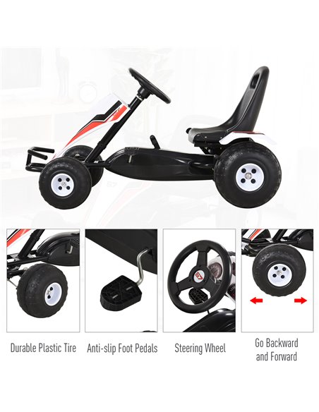HOMCOM Kids Adjustable Seat PP Pedal Go-Kart White/Red - pic 4591 | FastDaddyshop