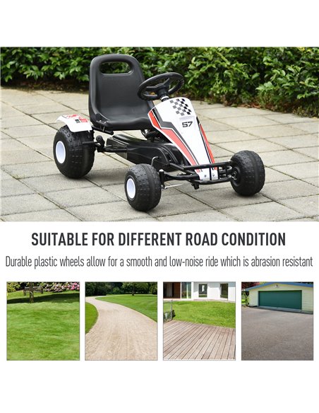 HOMCOM Kids Adjustable Seat PP Pedal Go-Kart White/Red - pic 4592 | FastDaddyshop
