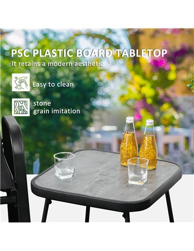 Outsunny 3 Pieces Outdoot Bistro Set, Patio Stackable Armchairs with Breathable Mesh Fabric and PSC Board Coffee Table, Black 84
