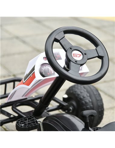HOMCOM Kids Adjustable Seat PP Pedal Go-Kart White/Red