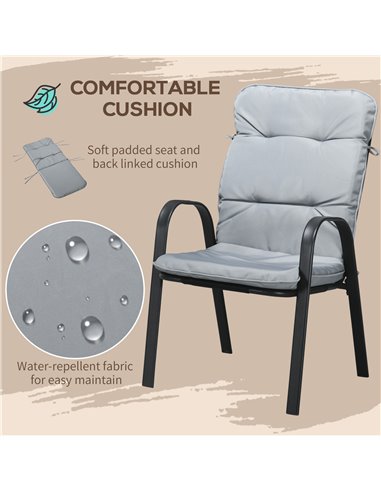Outsunny 5 Pieces Garden Dining Set, Outdoor Square Dining Table and 4 Cushioned Armchairs, Tempered Glass Top Table w/ Umbrella