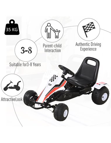 HOMCOM Kids Adjustable Seat PP Pedal Go-Kart White/Red