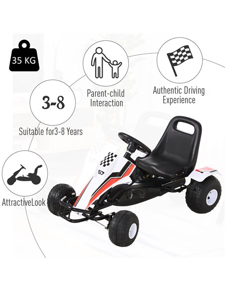 HOMCOM Kids Adjustable Seat PP Pedal Go-Kart White/Red - pic 4595 | FastDaddyshop