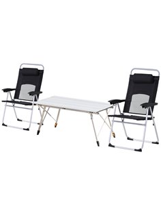 Outsunny 3 Piece Folding Camping Table and Chairs Set, Black-Silver 84B-P145