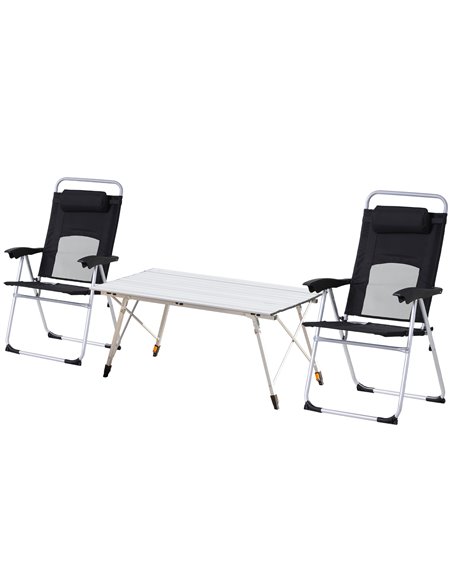 Outsunny 3 Piece Folding Camping Table and Chairs Set, Black-Silver 84B-P145 - pic 45958 | FastDaddyshop
