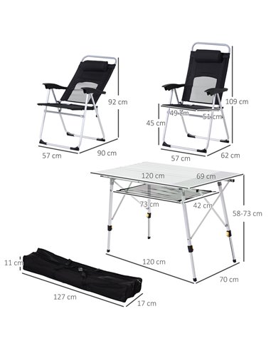 Outsunny 3 Piece Folding Camping Table and Chairs Set, Backpacking Chairs with Portable Table 84B-P145