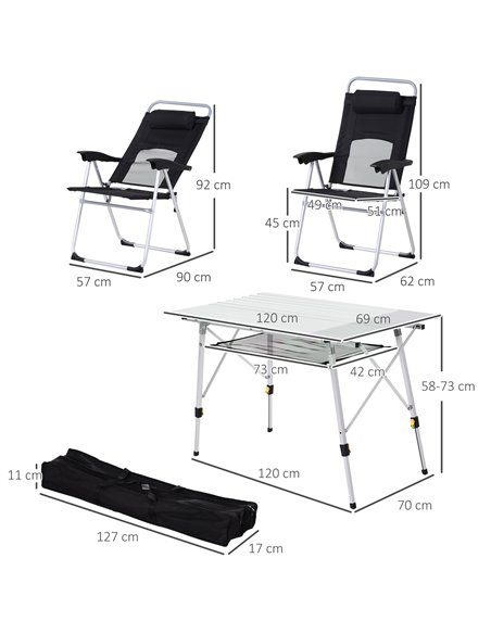 Outsunny 3 Piece Folding Camping Table and Chairs Set, Backpacking Chairs with Portable Table 84B-P145 - pic 45960 | FastDaddyshop