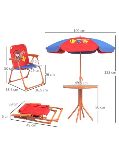 Outsunny Kids Picnic Table and Chair Set Cowboy Themed, Red-Blue 3E3-003V00MX