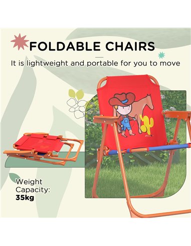 Outsunny Kids Picnic Table and Chair Set Cowboy Themed Outdoor Garden Furniture w/ Foldable Chairs, Adjustable Parasol 3E3-003V0