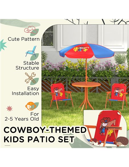 Outsunny Kids Picnic Table and Chair Set Cowboy Themed Outdoor Garden Furniture w/ Foldable Chairs, Adjustable Parasol 3E3-003V0 - pic 45972 | FastDaddyshop