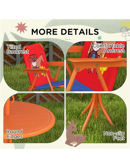 Outsunny Kids Picnic Table and Chair Set Cowboy Themed Outdoor Garden Furniture w/ Foldable Chairs, Adjustable Parasol 3E3-003V0 - pic 45974 | FastDaddyshop