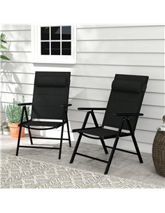 Outsunny Set of 2 Patio Folding Chairs with Adjustable Back, Black 84G-383V70BK 2