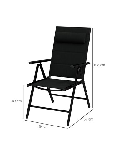 Outsunny Set of 2 Patio Folding Chairs w/ Adjustable Back, Garden Dining Chairs w/ Breathable Mesh Fabric Padded Seat, Backrest,