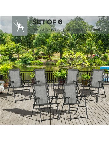 Outsunny Set of 6 Patio Folding Chair Set, Garden Portable Chairs w/ Armrest, Breathable Mesh Fabric Seat, Backrest, for Camping
