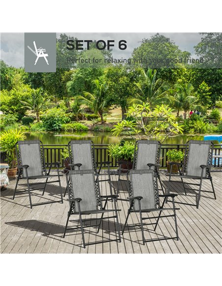 Outsunny Set of 6 Patio Folding Chair Set, Garden Portable Chairs w/ Armrest, Breathable Mesh Fabric Seat, Backrest, for Camping - pic 45988 | FastDaddyshop