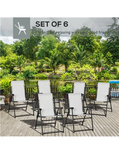 Outsunny Set of 6 Patio Folding Chair Set, Garden Portable Chairs w/ Armrest, Breathable Mesh Fabric Seat, Backrest, for Camping