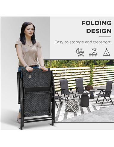 Outsunny Set of 2 Outdoor Wicker Folding Chairs, Patio PE Rattan Dining Armrests Chair set with 7 Levels Adjustable Backrest, fo