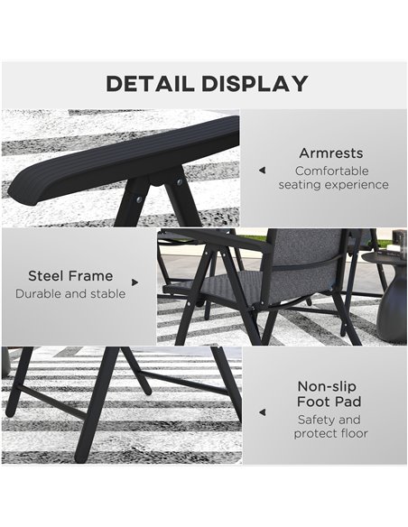 Outsunny Set of 2 Outdoor Wicker Folding Chairs, Patio PE Rattan Dining Armrests Chair set with 7 Levels Adjustable Backrest, fo - pic 46009 | FastDaddyshop
