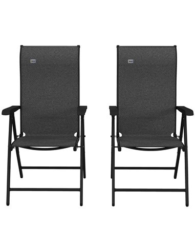 Outsunny Set of 2 Outdoor Wicker Folding Chairs, Patio PE Rattan Dining Armrests Chair set with 7 Levels Adjustable Backrest, fo