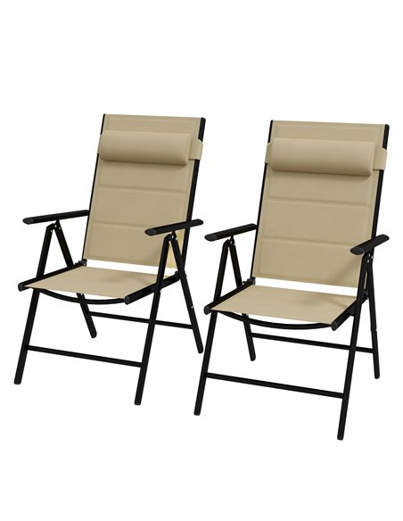 Outsunny Set of 2 Patio Folding Chairs with Adjustable Back, Khaki 84G-383V70KK - pic 46012 | FastDaddyshop