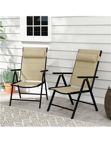 Outsunny Set of 2 Patio Folding Chairs with Adjustable Back, Khaki 84G-383V70KK