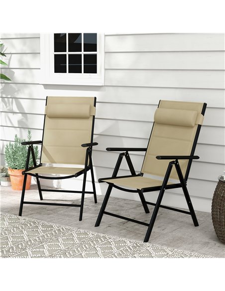 Outsunny Set of 2 Patio Folding Chairs with Adjustable Back, Khaki 84G-383V70KK - pic 46013 | FastDaddyshop