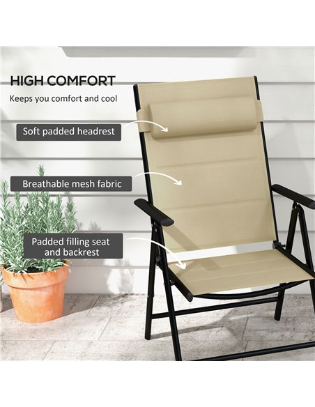 Outsunny Set of 2 Patio Folding Chairs w/ Adjustable Back, Garden Dining Chairs w/ Breathable Mesh Fabric Padded Seat, Backrest, - pic 46015 | FastDaddyshop