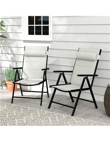 Outsunny Set of 2 Patio Folding Chairs with Adjustable Back, Light Grey 84G-383V70LG