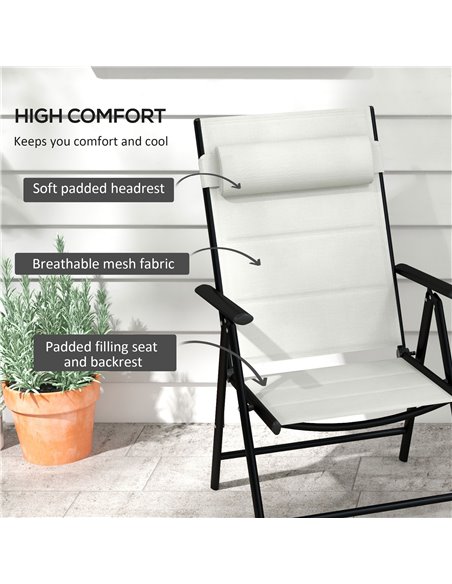 Outsunny Set of 2 Patio Folding Chairs w/ Adjustable Back, Garden Dining Chairs w/ Breathable Mesh Fabric Padded Seat, Backrest, - pic 46024 | FastDaddyshop