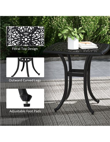 Outsunny Cast Aluminium Bistro Table, Outdoor Square Side Table with Umbrella Hole, Garden Table for Balcony, Poolside, Black 84