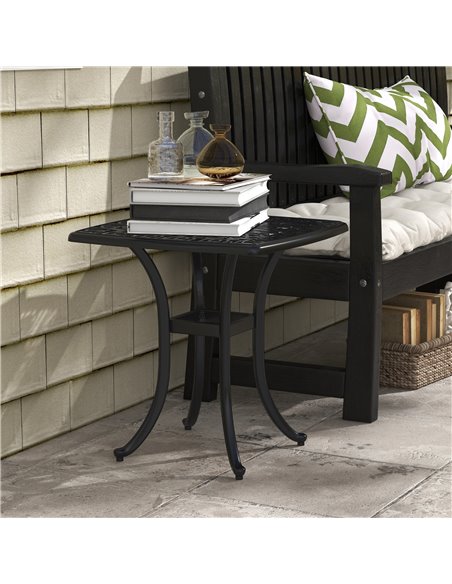 Outsunny Cast Aluminium Bistro Table, Outdoor Square Side Table with Umbrella Hole, Garden Table for Balcony, Poolside, Black 84 - pic 46036 | FastDaddyshop