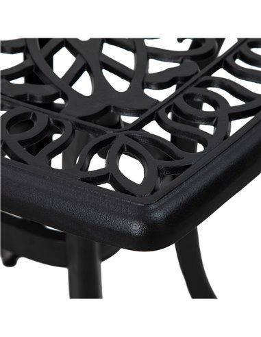 Outsunny Cast Aluminium Bistro Table, Outdoor Square Side Table with Umbrella Hole, Garden Table for Balcony, Poolside, Black 84