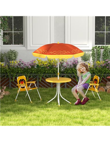 Outsunny Kids Picnic Table and Chair Set Lion Themed, Yellow 3E3-004V00YL