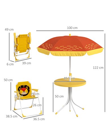Outsunny Kids Picnic Table and Chair Set Lion Themed, Yellow 3E3-004V00YL