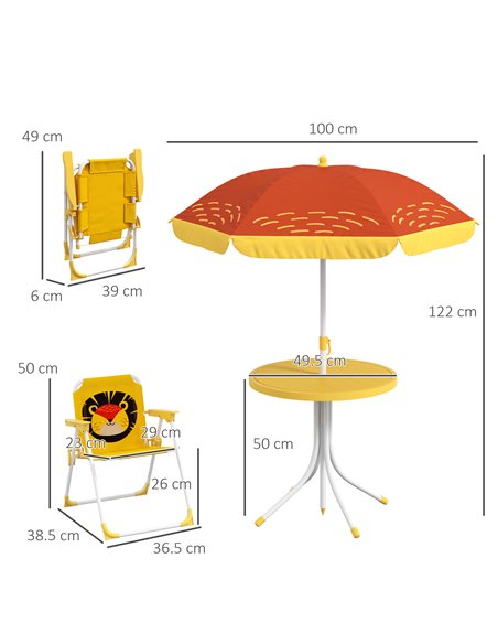 Outsunny Kids Picnic Table and Chair Set Lion Themed, Yellow 3E3-004V00YL - pic 46050 | FastDaddyshop