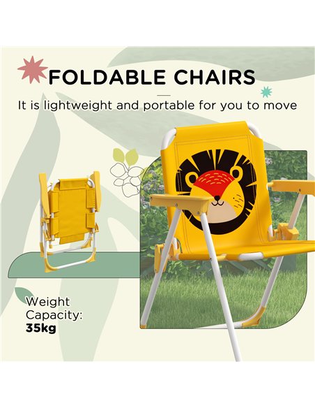 Outsunny Kids Picnic Table and Chair Set Lion Themed Outdoor Garden Furniture w/ Foldable Chairs, Adjustable Parasol - Yellow 3E - pic 46051 | FastDaddyshop