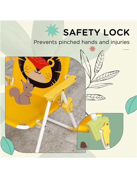 Outsunny Kids Picnic Table and Chair Set Lion Themed Outdoor Garden Furniture w/ Foldable Chairs, Adjustable Parasol - Yellow 3E - pic 46054 | FastDaddyshop