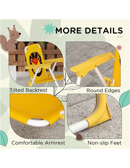 Outsunny Kids Picnic Table and Chair Set Lion Themed Outdoor Garden Furniture w/ Foldable Chairs, Adjustable Parasol - Yellow 3E - pic 46055 | FastDaddyshop