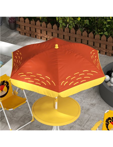 Outsunny Kids Picnic Table and Chair Set Lion Themed Outdoor Garden Furniture w/ Foldable Chairs, Adjustable Parasol - Yellow 3E - pic 46056 | FastDaddyshop