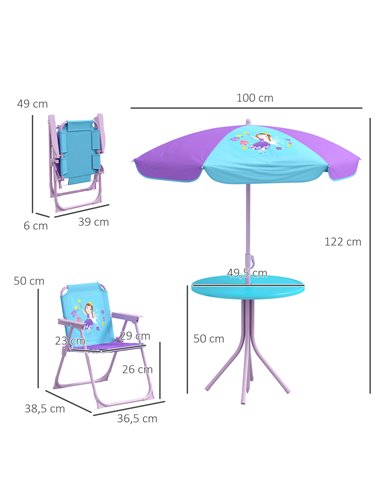 Outsunny Kids Picnic Table and Chair Set, Fairy Themed, Blue-Purple 3E3-005V00BU