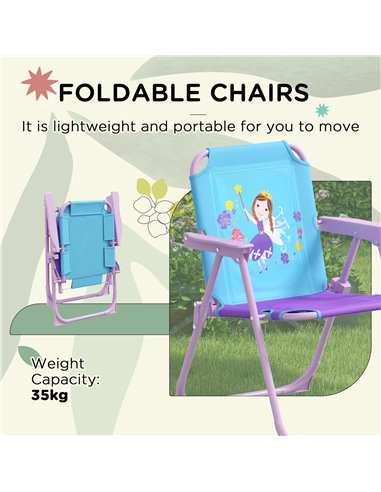 Outsunny Kids Picnic Table and Chair Set, Fairy Themed Outdoor Garden Furniture w/ Foldable Chairs, Adjustable Parasol 3E3-005V0