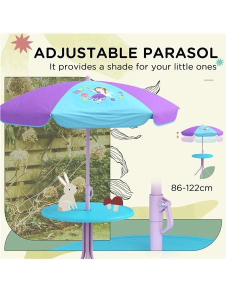 Outsunny Kids Picnic Table and Chair Set, Fairy Themed Outdoor Garden Furniture w/ Foldable Chairs, Adjustable Parasol 3E3-005V0 - pic 46061 | FastDaddyshop
