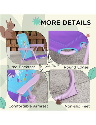Outsunny Kids Picnic Table and Chair Set, Fairy Themed Outdoor Garden Furniture w/ Foldable Chairs, Adjustable Parasol 3E3-005V0