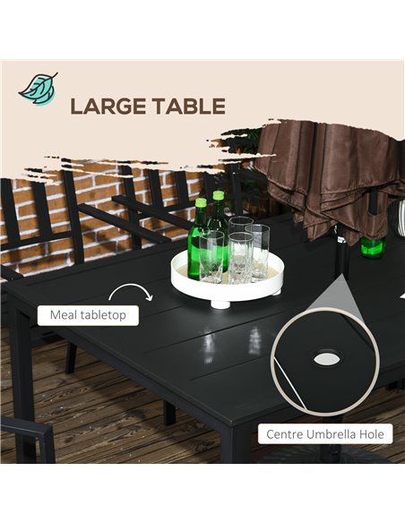 Outsunny 7 Pieces Garden Dining Set, Outdoor Table and 6 Stackable Chairs, Metal Top Table with Umbrella Hole, Black 84G-281V00B - pic 46070 | FastDaddyshop