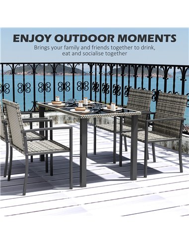 Outsunny Outdoor Dining Set 5 Pieces Patio Conservatory with Tempered Glass Tabletop,4 Dining Chairs - Mixed Grey 861-094V00GG