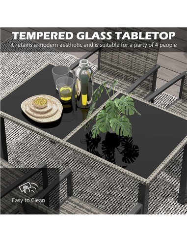 Outsunny Outdoor Dining Set 5 Pieces Patio Conservatory with Tempered Glass Tabletop,4 Dining Chairs - Mixed Grey 861-094V00GG