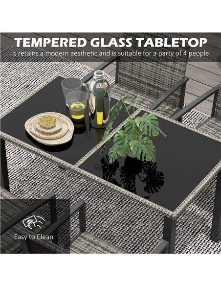 Outsunny Outdoor Dining Set 5 Pieces Patio Conservatory with Tempered Glass Tabletop,4 Dining Chairs - Mixed Grey 861-094V00GG - pic 46079 | FastDaddyshop