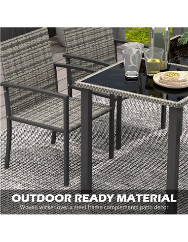 Outsunny Outdoor Dining Set 5 Pieces Patio Conservatory with Tempered Glass Tabletop,4 Dining Chairs - Mixed Grey 861-094V00GG