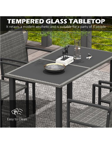 Outsunny Outdoor Dining Set 5 Pieces Patio Conservatory with Tempered Glass Tabletop,4 Dining Chairs - Grey 861-094V00GY