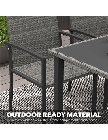 Outsunny Outdoor Dining Set 5 Pieces Patio Conservatory with Tempered Glass Tabletop,4 Dining Chairs - Grey 861-094V00GY